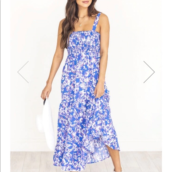 Pink Lily Endless Hope Blue Floral Smocked Bust Maxi Dress - Picture 1 of 3